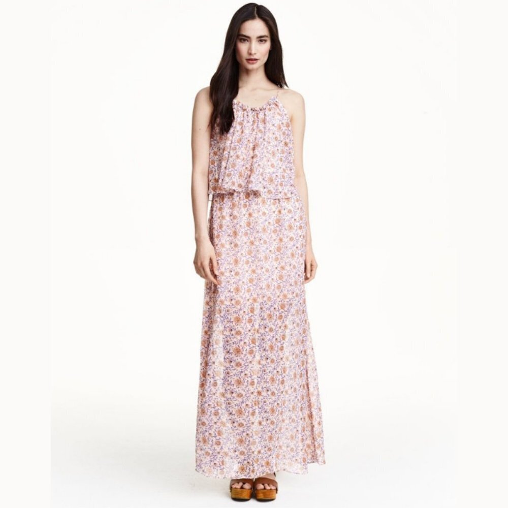 H&M Conscious Pink Floral Sleeveless Layered Chiffon Maxi Dress‎